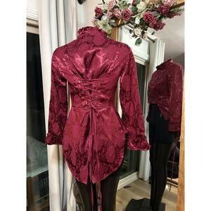 NWT Orchid Bloom Red Brocade Victorian Tailed Jacket Steampunk Sz 8 MSRP $110